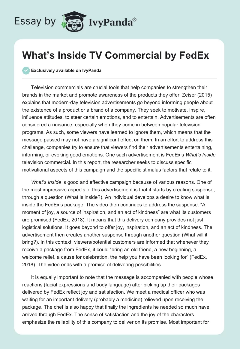 What’s Inside TV Commercial by FedEx. Page 1