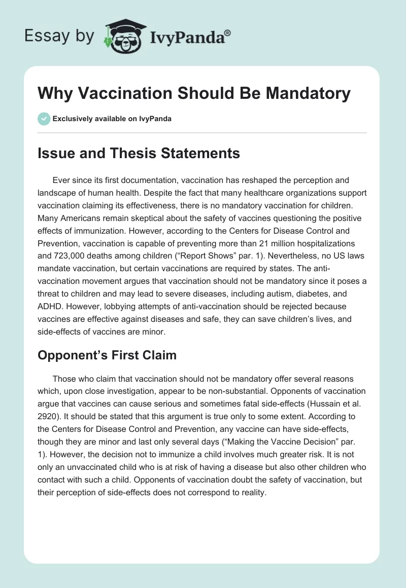 Why Vaccination Should Be Mandatory. Page 1