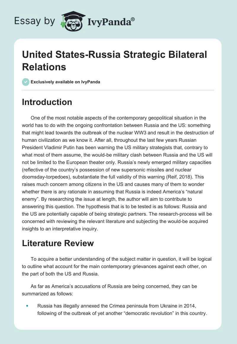 United States-Russia Strategic Bilateral Relations. Page 1