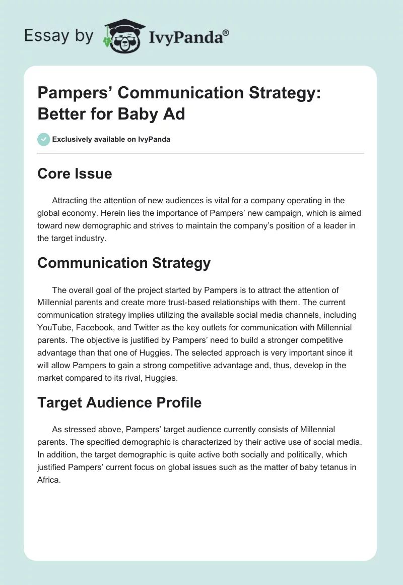 Pampers’ Communication Strategy: Better for Baby Ad. Page 1