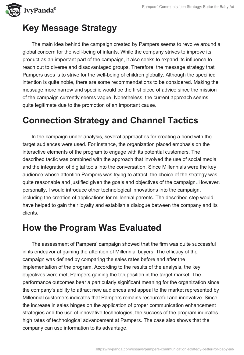 Pampers’ Communication Strategy: Better for Baby Ad. Page 2