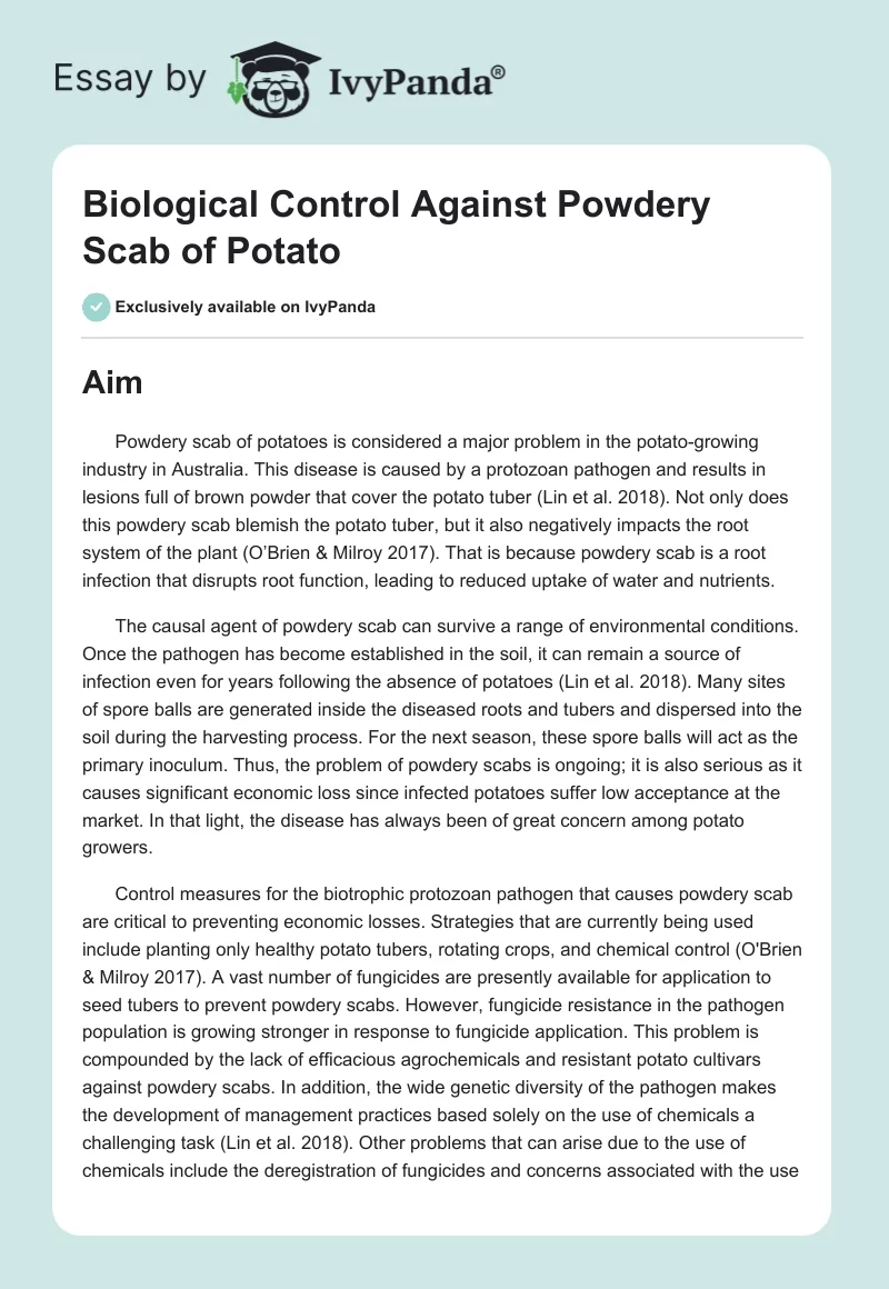 Biological Control Against Powdery Scab of Potato. Page 1
