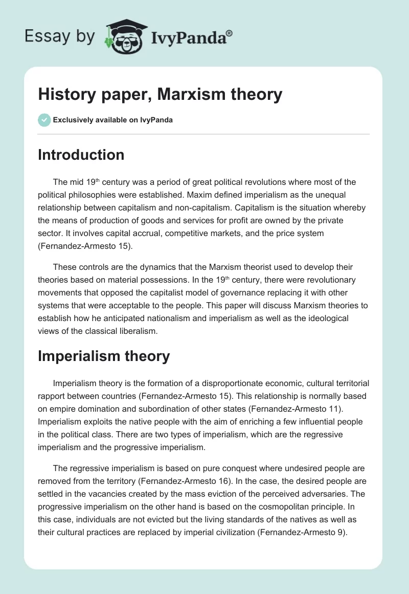 History paper, Marxism theory. Page 1