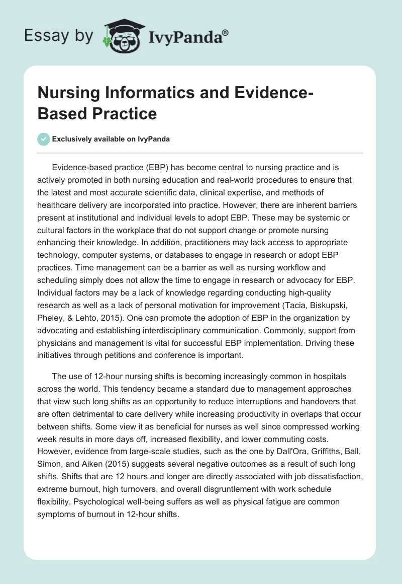 Nursing Informatics and Evidence-Based Practice. Page 1