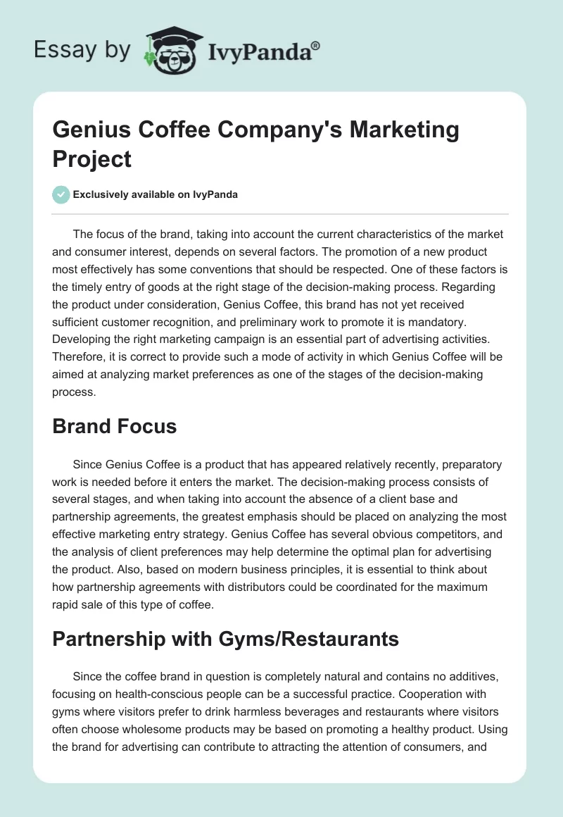 Genius Coffee Company's Marketing Project. Page 1