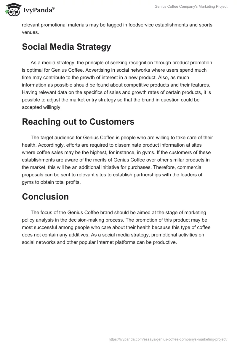 Genius Coffee Company's Marketing Project. Page 2