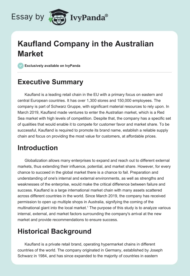 Kaufland Company in the Australian Market. Page 1