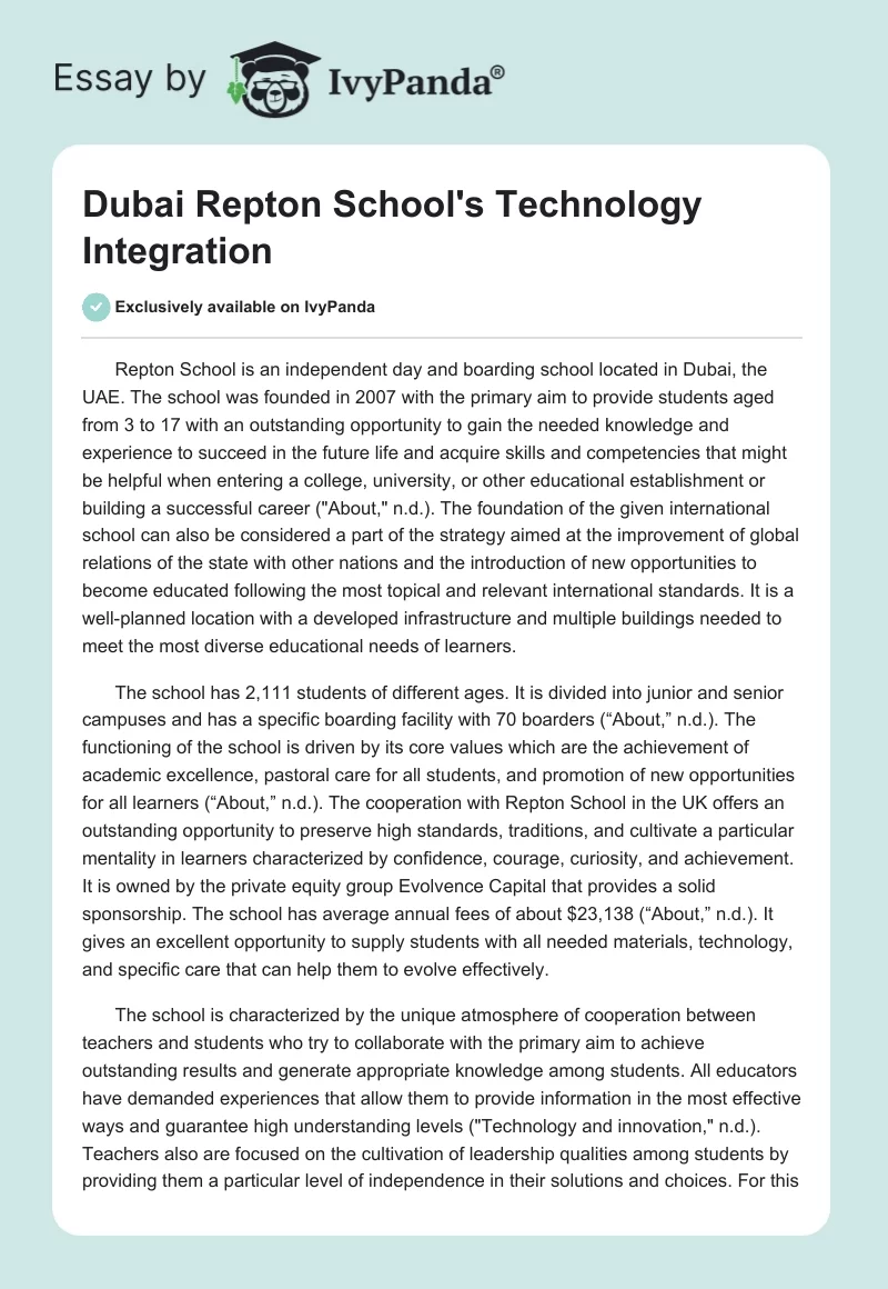 Dubai Repton School's Technology Integration. Page 1
