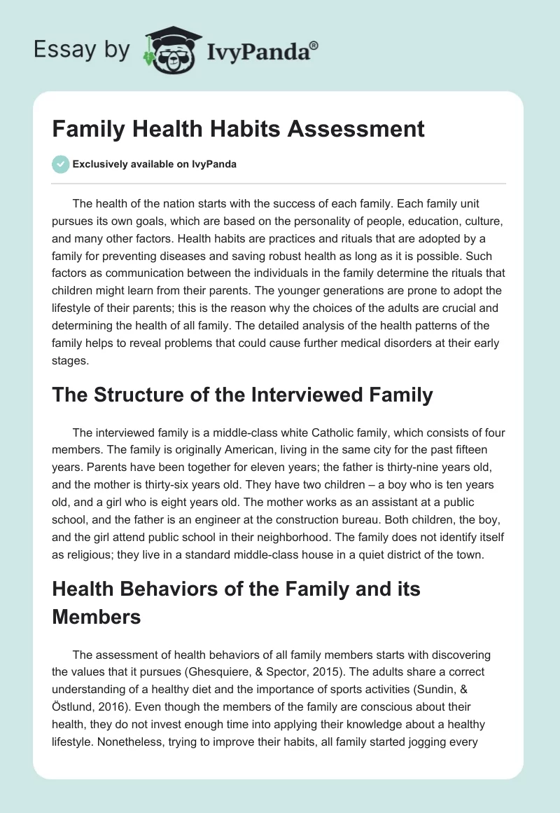 Family Health Habits Assessment. Page 1