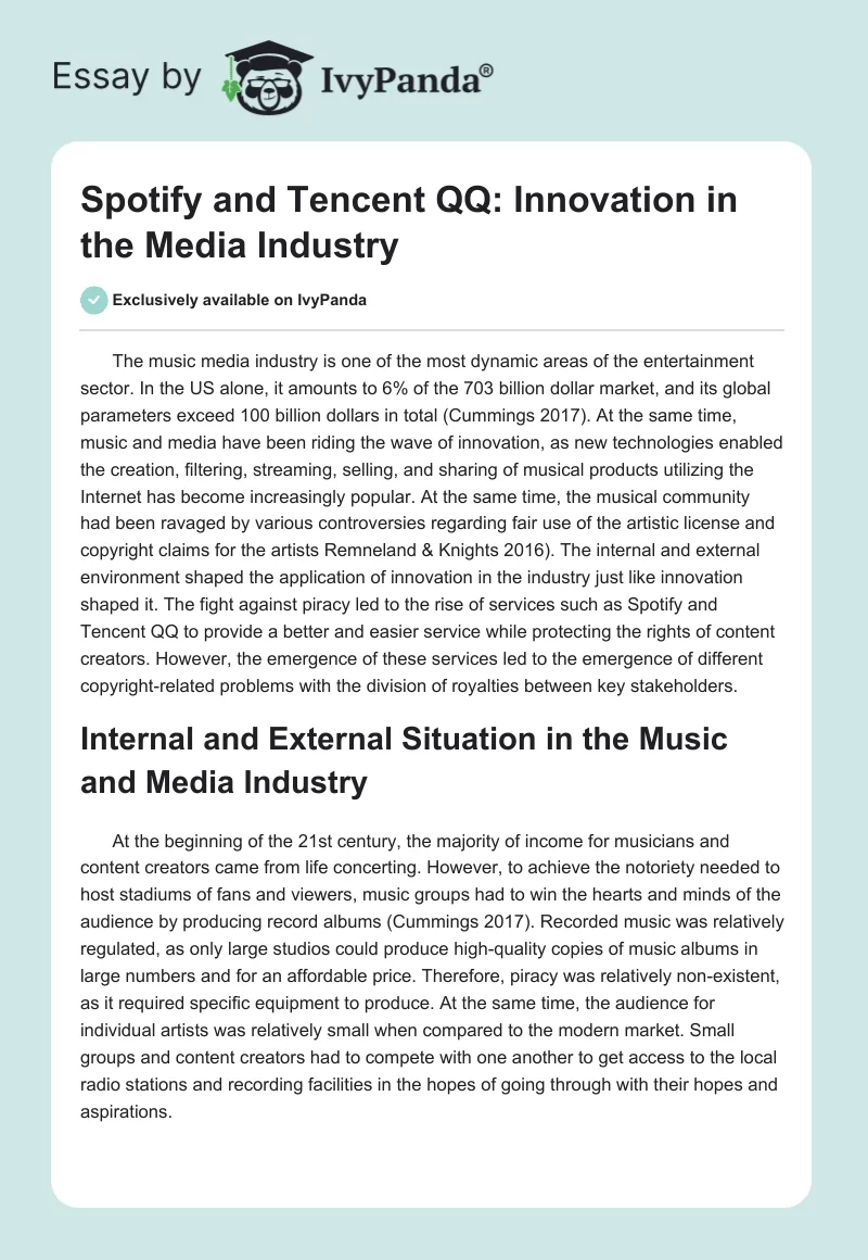 Spotify and Tencent QQ: Innovation in the Media Industry. Page 1