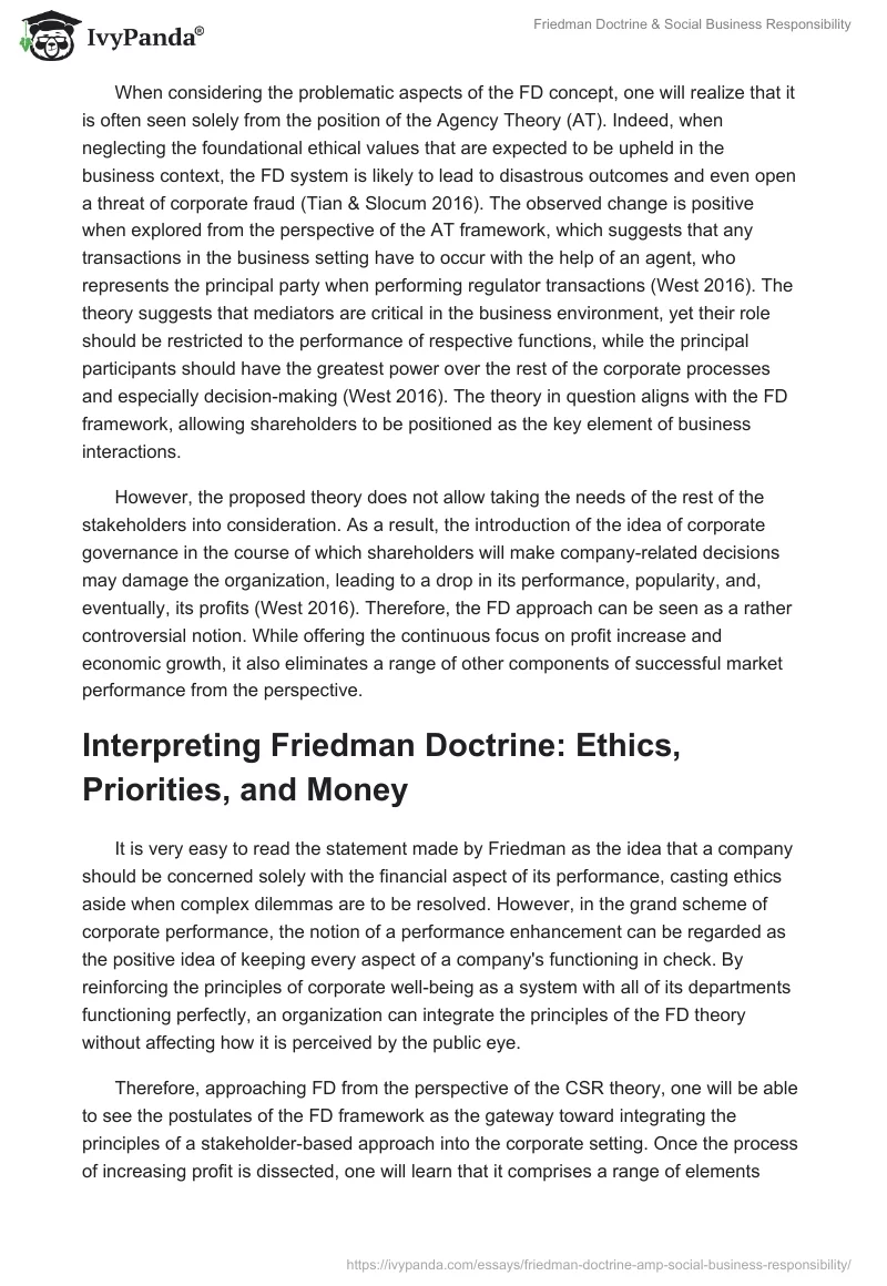 Friedman Doctrine & Social Business Responsibility. Page 2