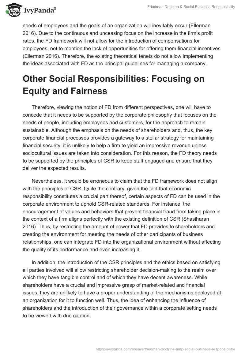 Friedman Doctrine & Social Business Responsibility. Page 4