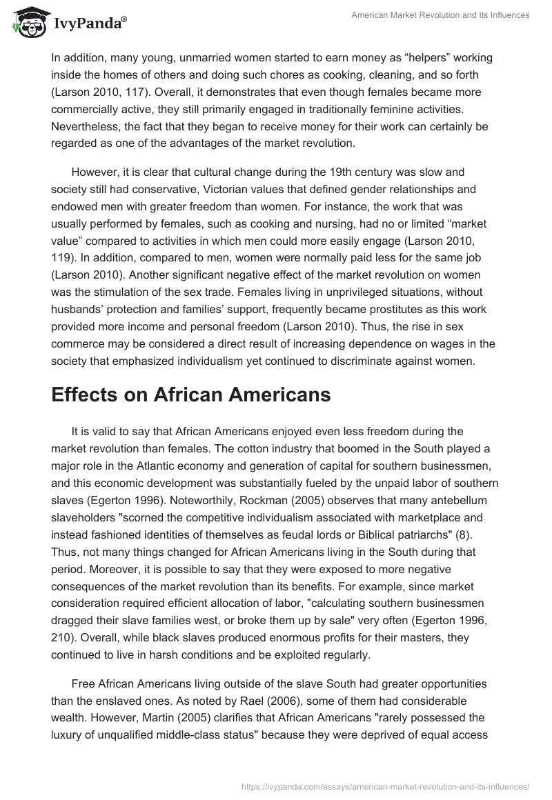 American Market Revolution and Its Influences. Page 2