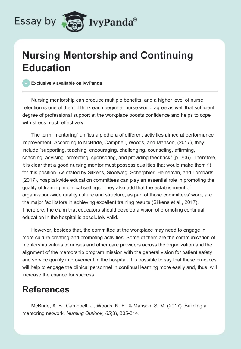 Nursing Mentorship and Continuing Education. Page 1
