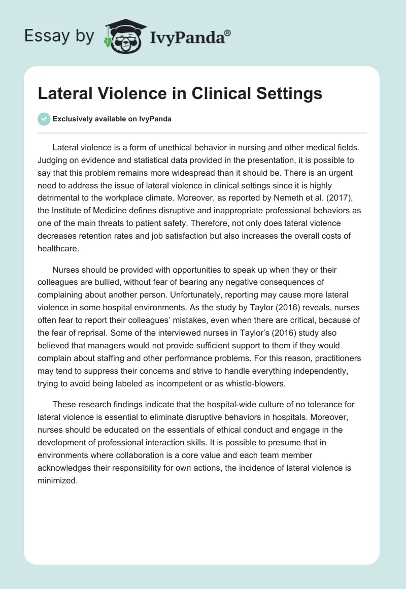 Lateral Violence in Clinical Settings. Page 1
