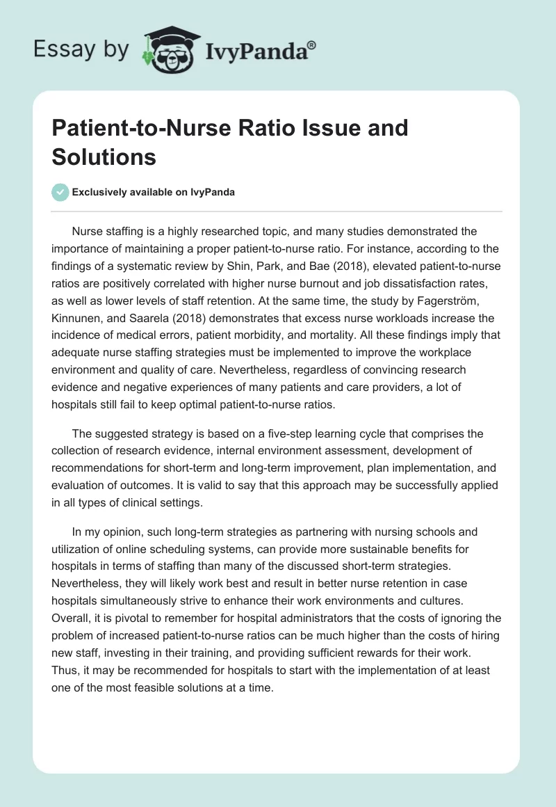 Patient-to-Nurse Ratio Issue and Solutions. Page 1