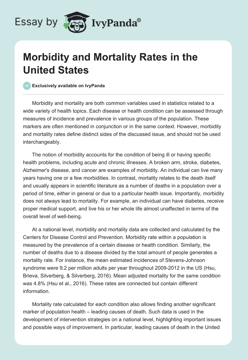 Morbidity and Mortality Rates in the United States. Page 1