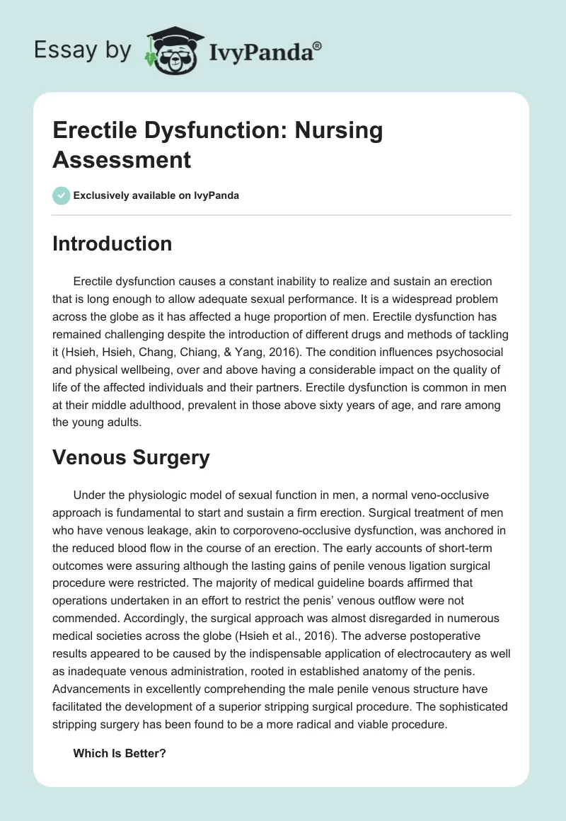 Erectile Dysfunction: Nursing Assessment. Page 1