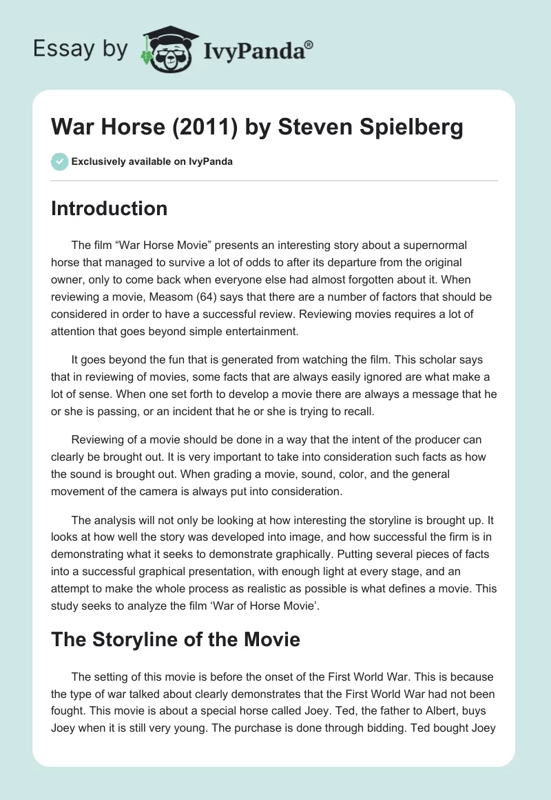 "War Horse" (2011) by Steven Spielberg. Page 1