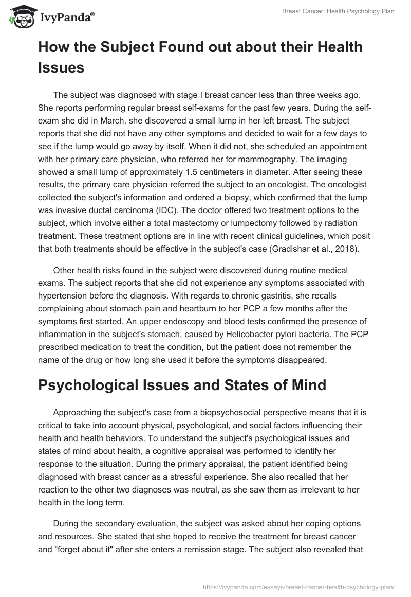 Breast Cancer: Health Psychology Plan. Page 3
