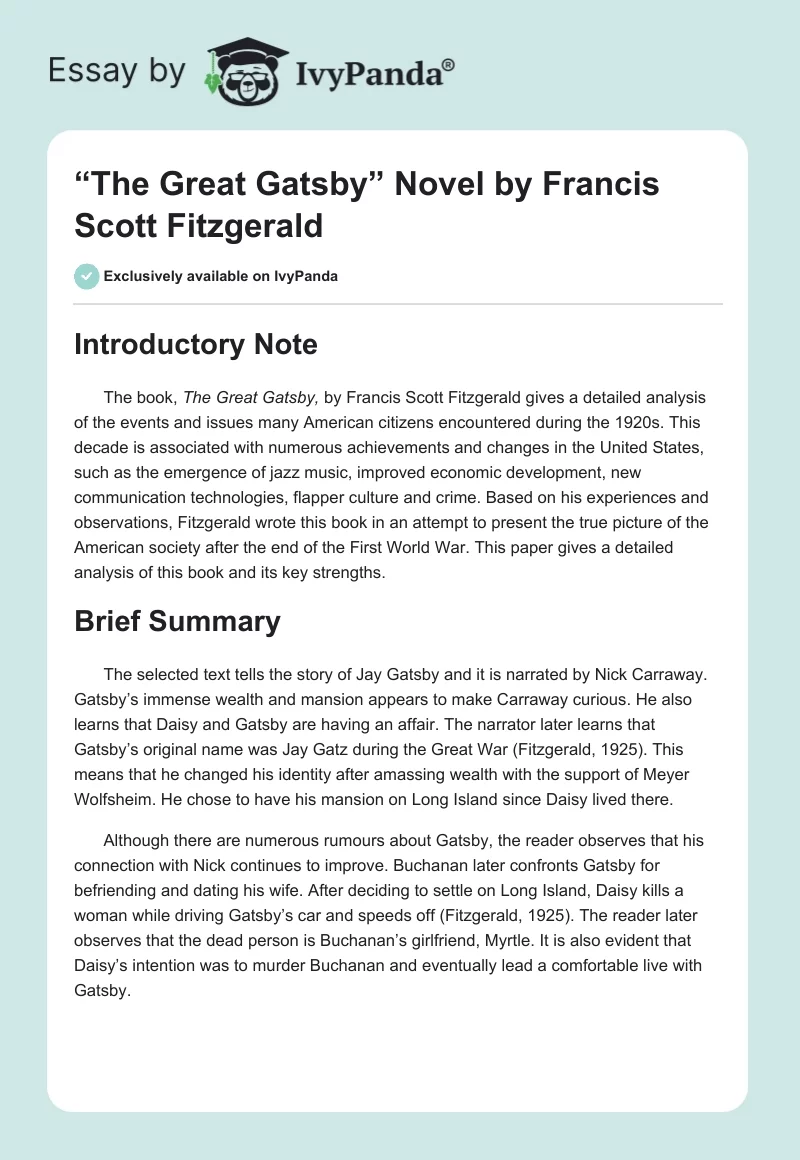 “The Great Gatsby” Novel by Francis Scott Fitzgerald. Page 1