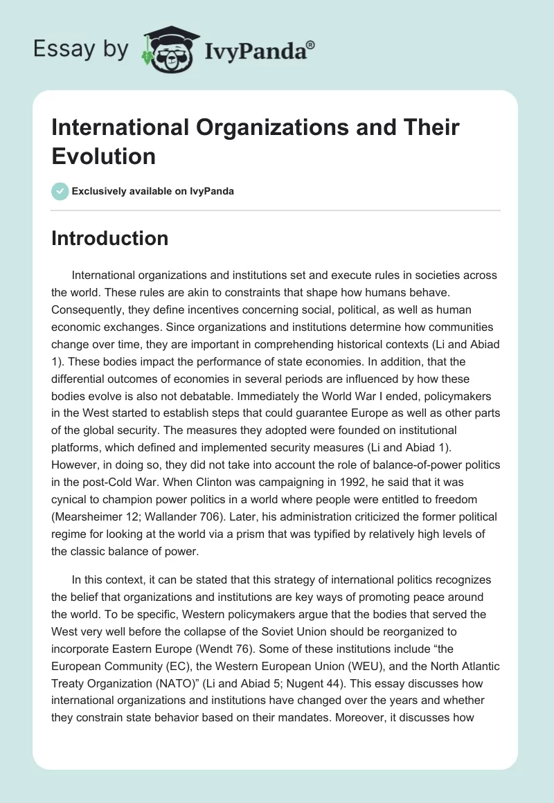 International Organizations and Their Evolution. Page 1