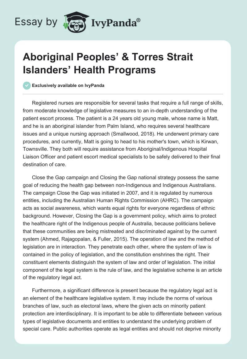 Aboriginal Peoples’ & Torres Strait Islanders’ Health Programs. Page 1