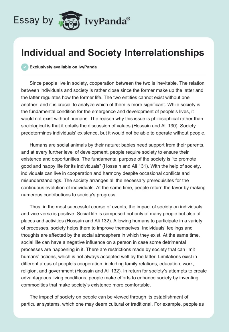 Individual and Society Interrelationships. Page 1