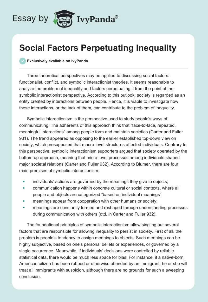 Social Factors Perpetuating Inequality. Page 1