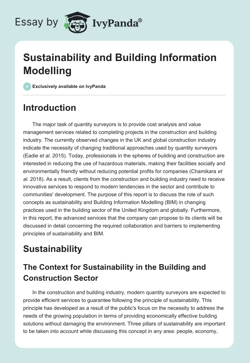 Sustainability and Building Information Modelling. Page 1