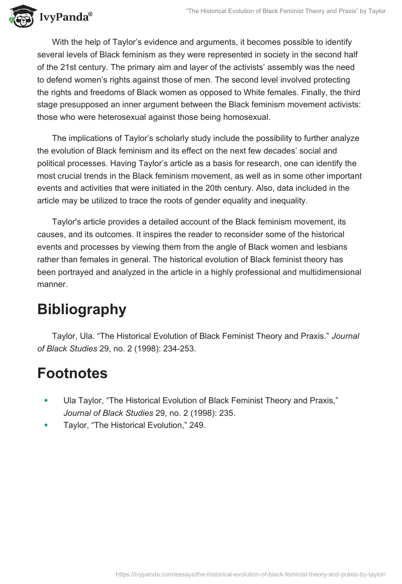 “The Historical Evolution of Black Feminist Theory and Praxis” by Taylor. Page 2