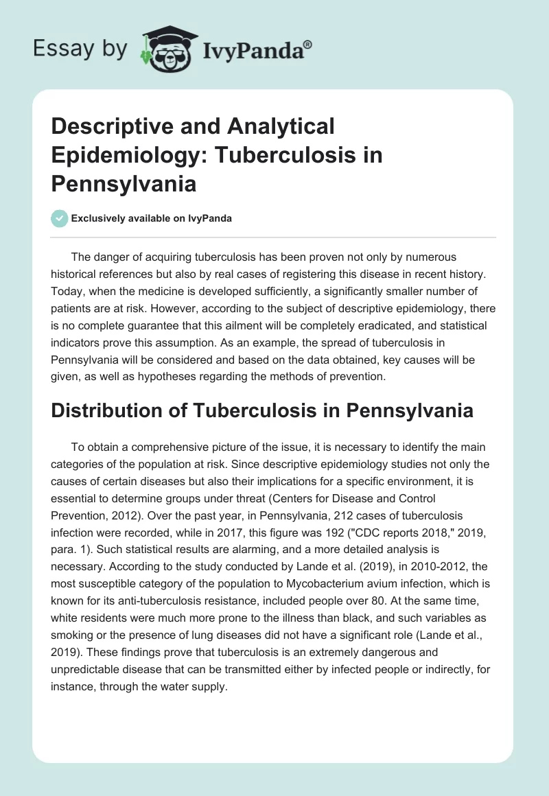 Descriptive and Analytical Epidemiology: Tuberculosis in Pennsylvania. Page 1