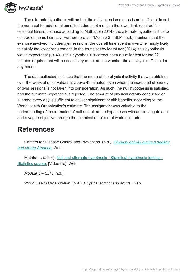 Physical Activity and Health: Hypothesis Testing. Page 2