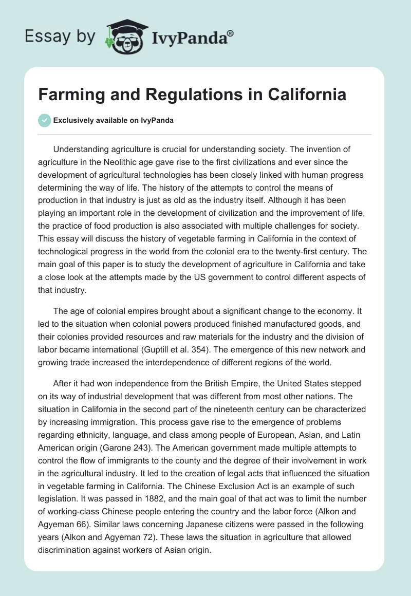 Farming and Regulations in California. Page 1