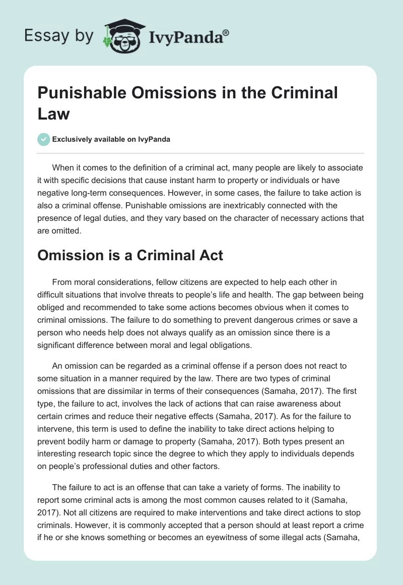 Punishable Omissions in the Criminal Law. Page 1