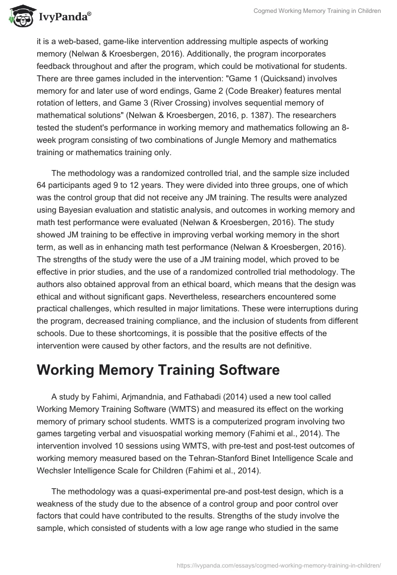 Cogmed Working Memory Training in Children. Page 3