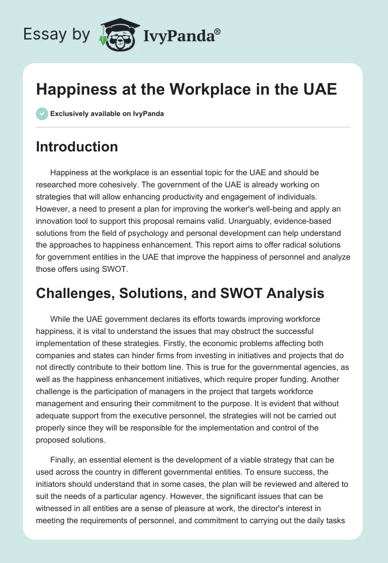 Happiness at the Workplace in the UAE. Page 1
