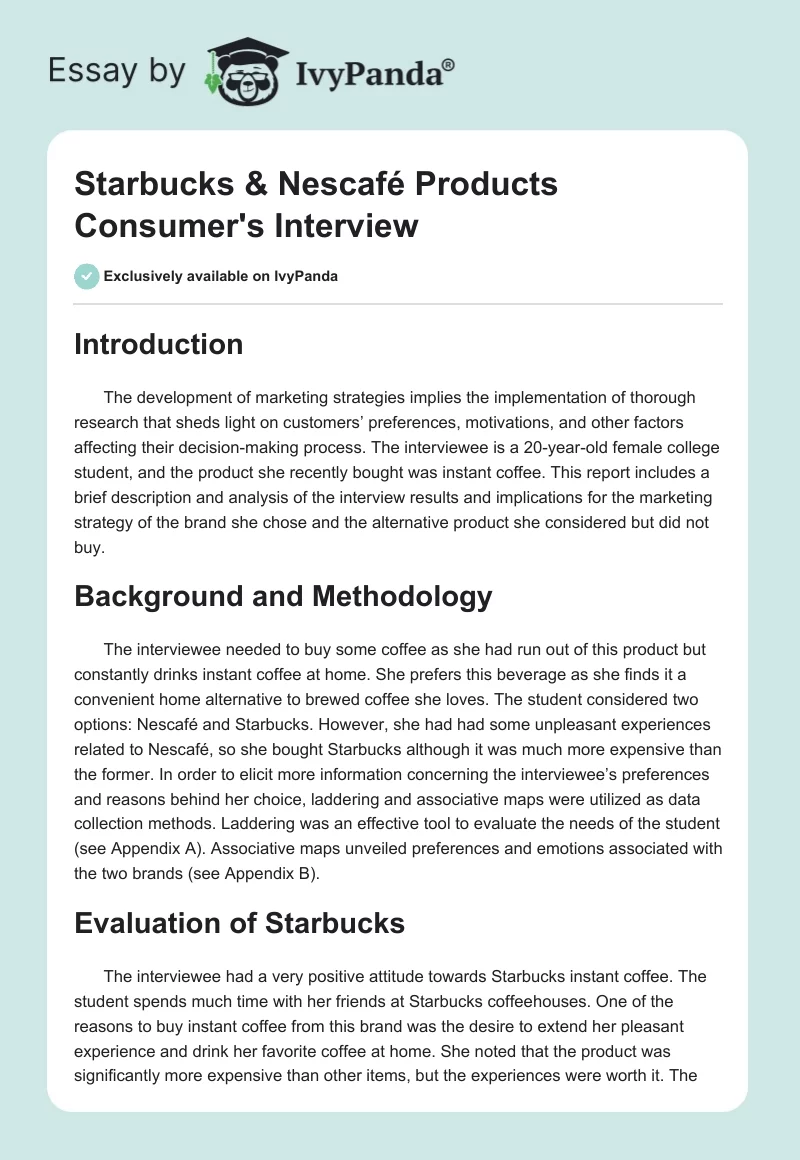 Starbucks & Nescafé Products Consumer's Interview. Page 1