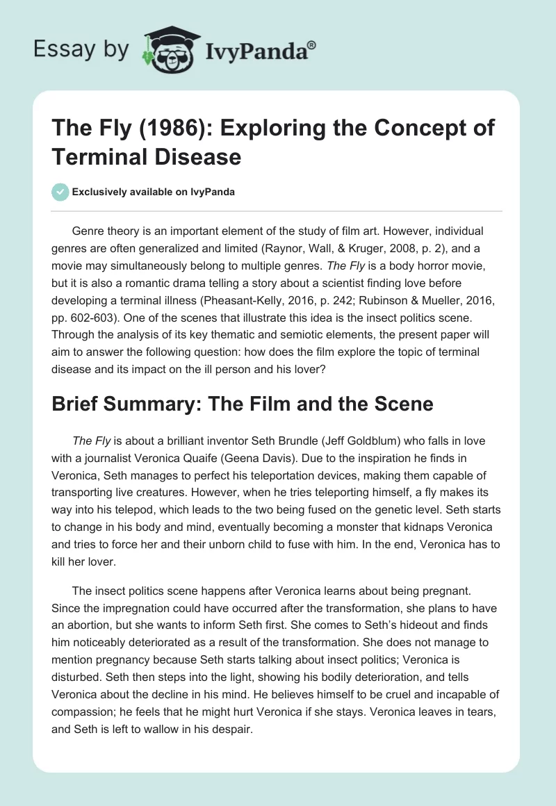 "The Fly" (1986): Exploring the Concept of Terminal Disease. Page 1