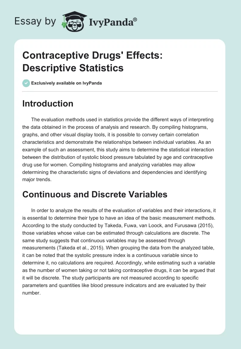 Contraceptive Drugs' Effects: Descriptive Statistics. Page 1