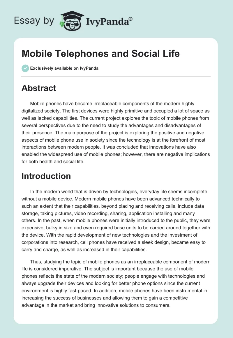 Mobile Telephones and Social Life. Page 1