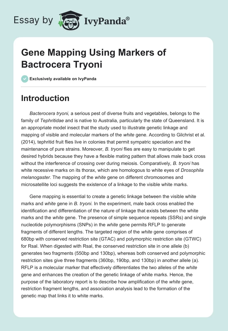 Gene Mapping Using Markers of Bactrocera Tryoni. Page 1