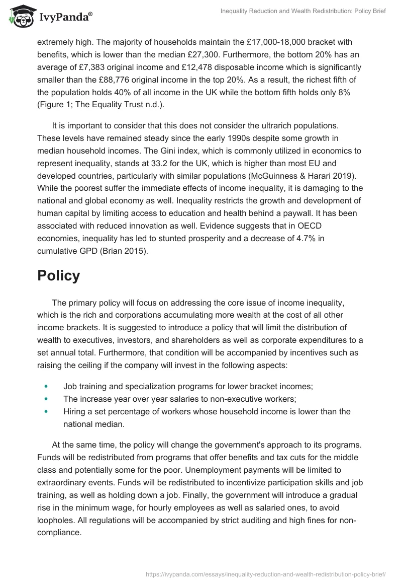 Inequality Reduction and Wealth Redistribution: Policy Brief. Page 2