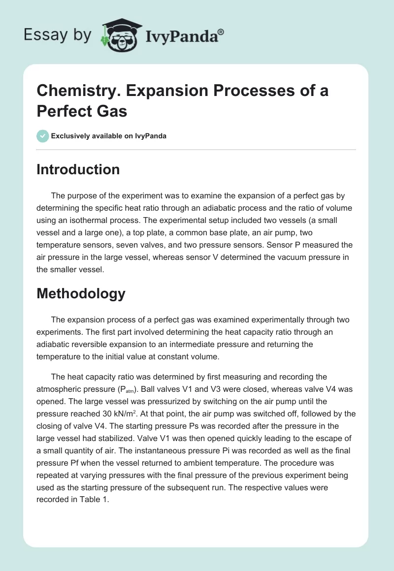 Chemistry: Expansion Processes of a Perfect Gas. Page 1
