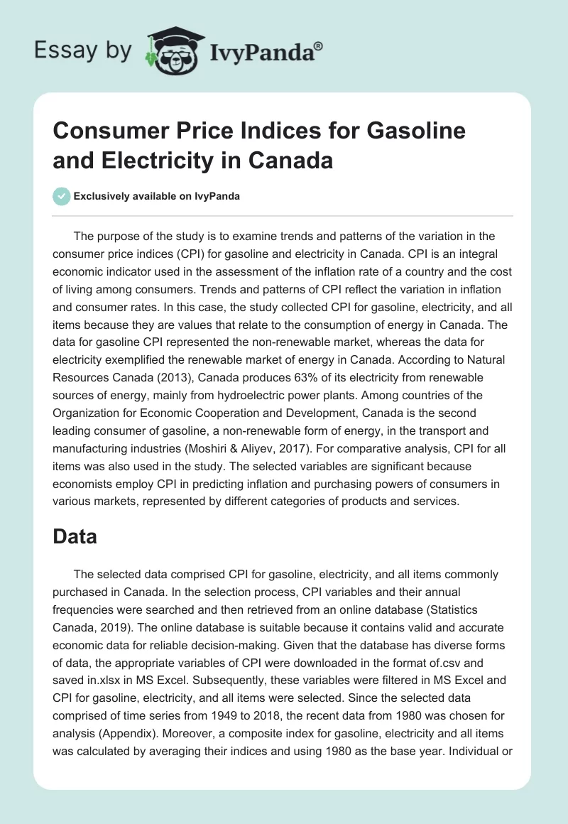 Consumer Price Indices for Gasoline and Electricity in Canada. Page 1