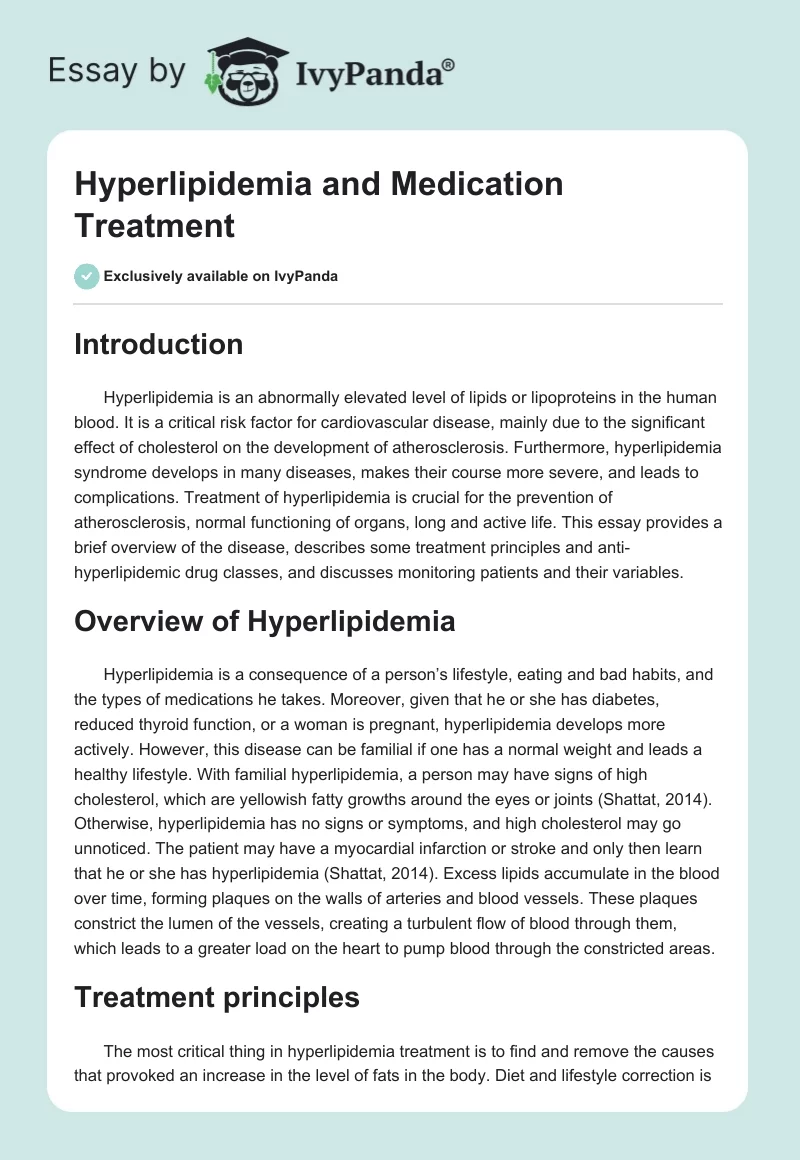 Hyperlipidemia and Medication Treatment. Page 1