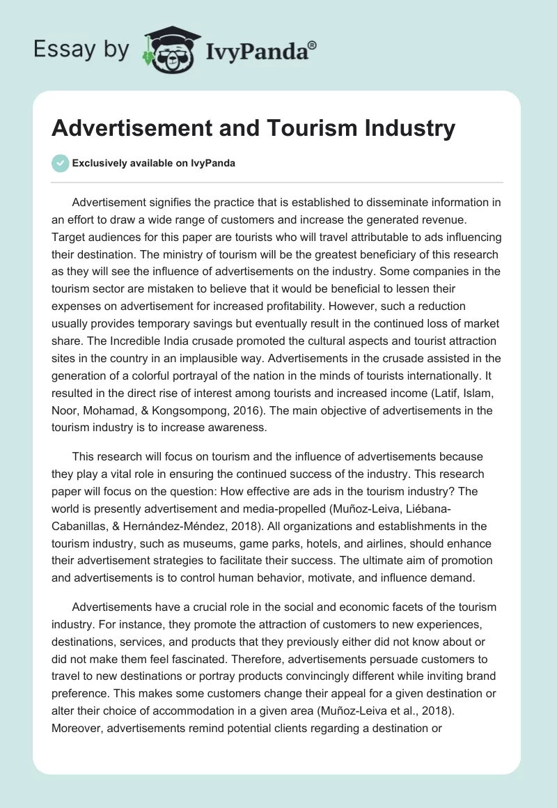 Advertisement and Tourism Industry. Page 1