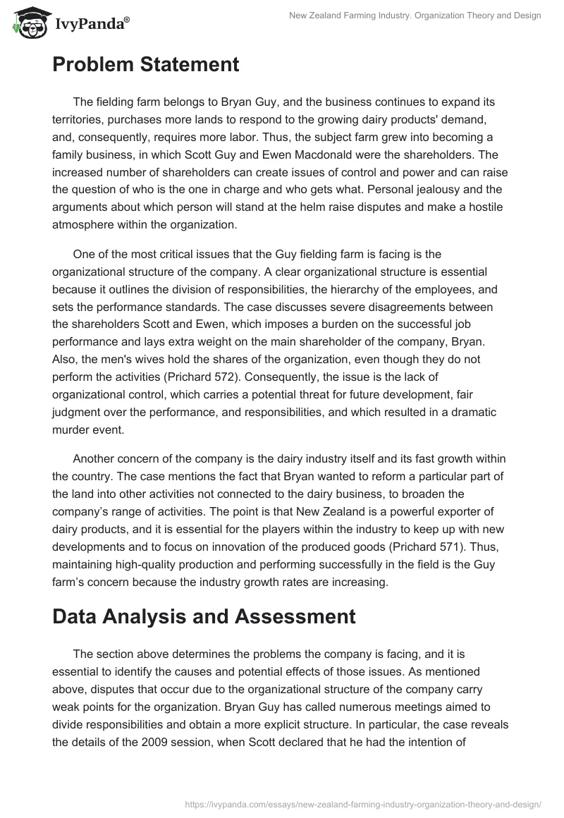 New Zealand Farming Industry. Organization Theory and Design. Page 2