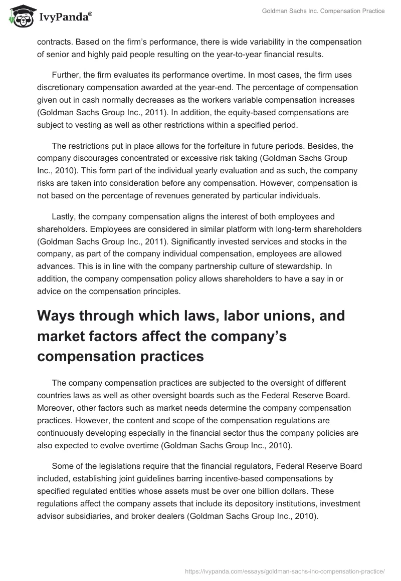 Goldman Sachs Inc. Compensation Practice. Page 3