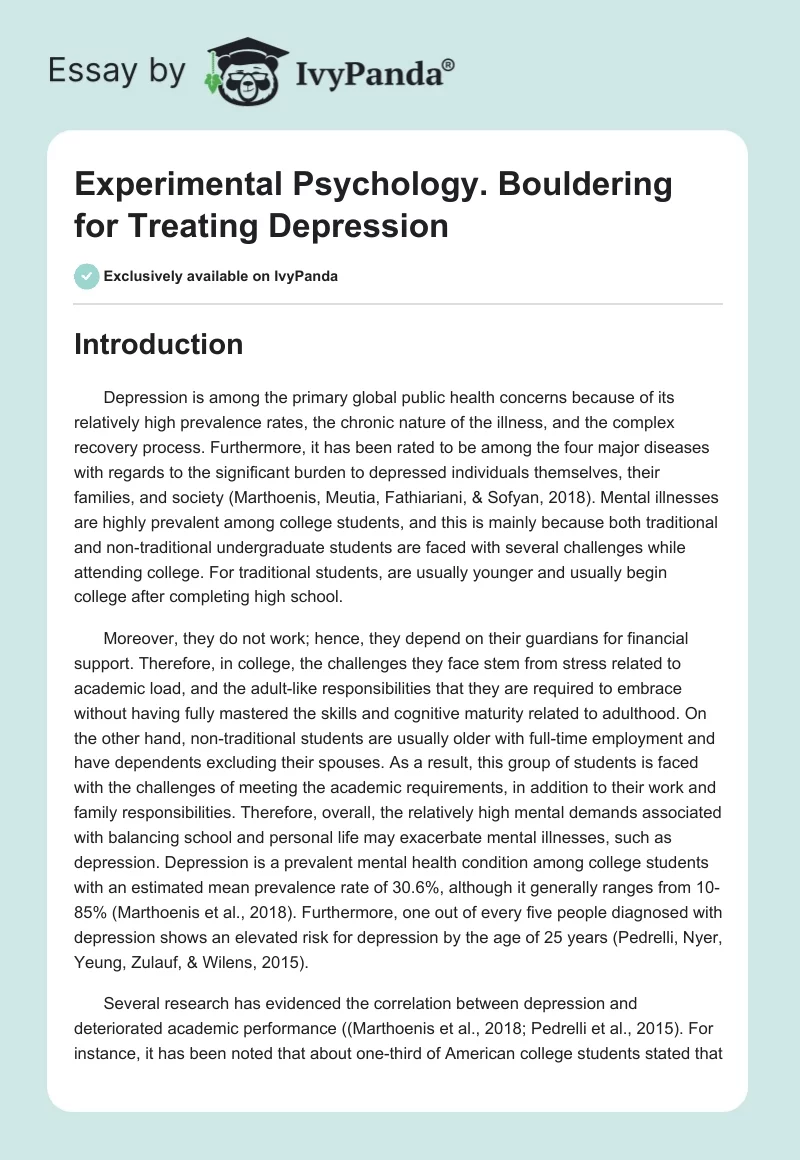 Experimental Psychology. Bouldering for Treating Depression. Page 1